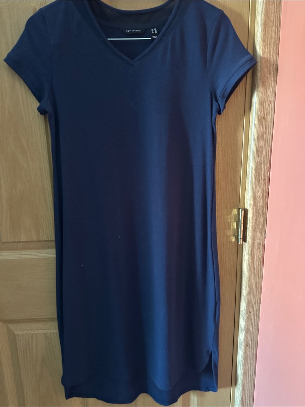 Men's navy shirt neckline with Halston tag